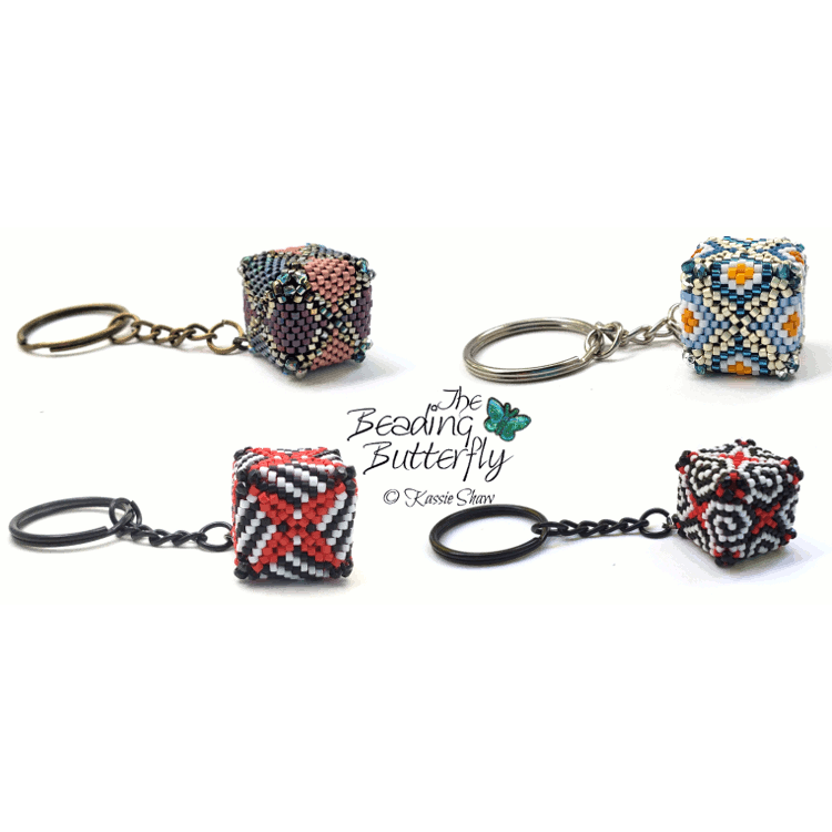 Cube Keychain Tutorial - 3D Peyote Set of Four - Click Image to Close